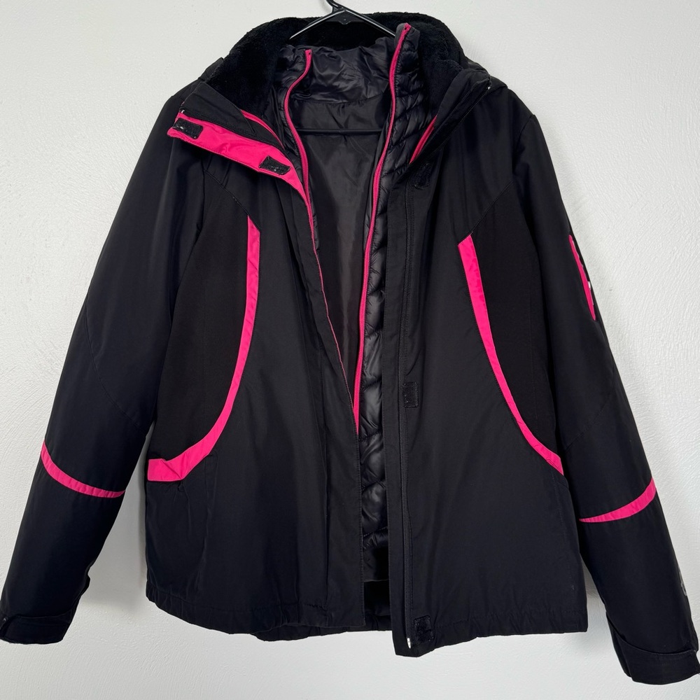 Nautica 3-1 Jacket Women Large Black‎ Puffer Hooded Full Zip Winter Outdoor